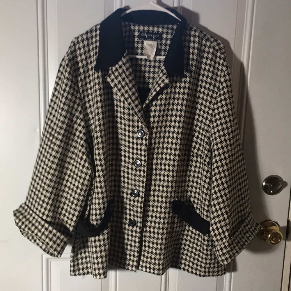 Spago Collection Black Houndstooth Button Front L… - image 1